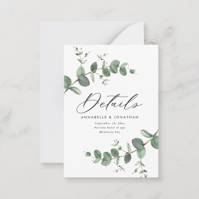 budget wedding eucalyptus green details  card (Front)