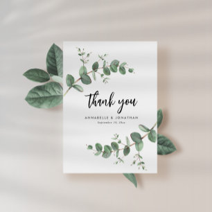 budget wedding eucalyptus green details thank you card