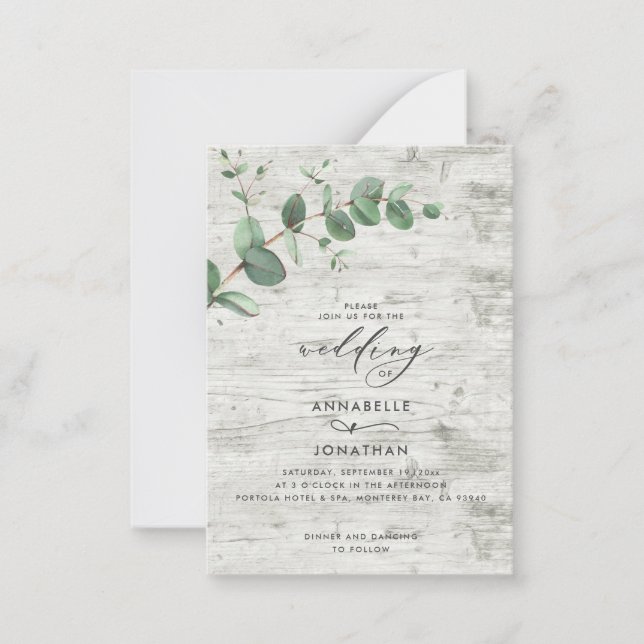 budget Wedding Eucalyptus white wood Invitation (Front)