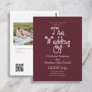 Budget Wedding Fancy Fall Photo QR Code Burgundy Postcard