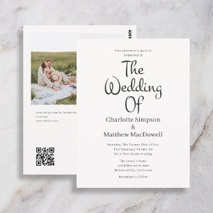 Budget Wedding Fancy Script Photo QR Code Postcard