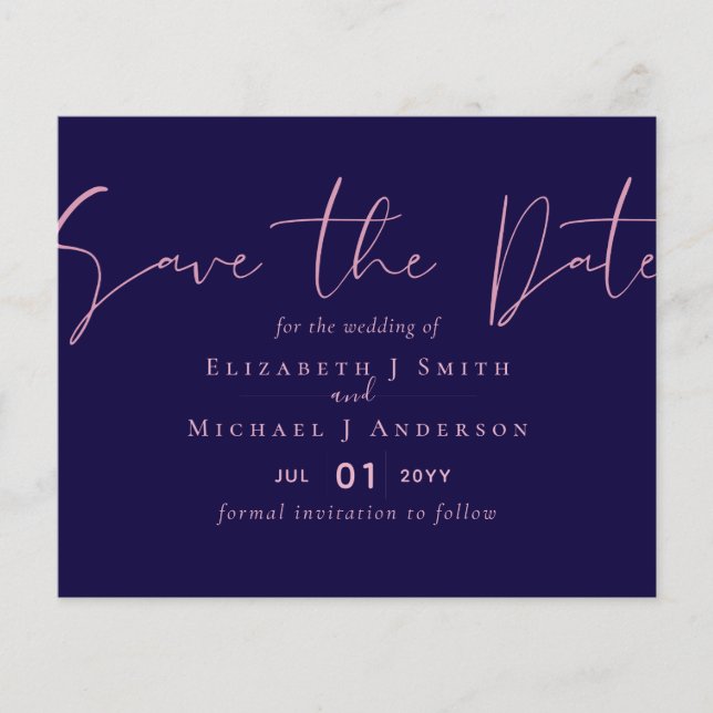 BUDGET Wedding FLYER PAPER Invites Navy Rosegold (Front)
