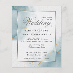 Budget Wedding Gold Dusty Blue Invitation