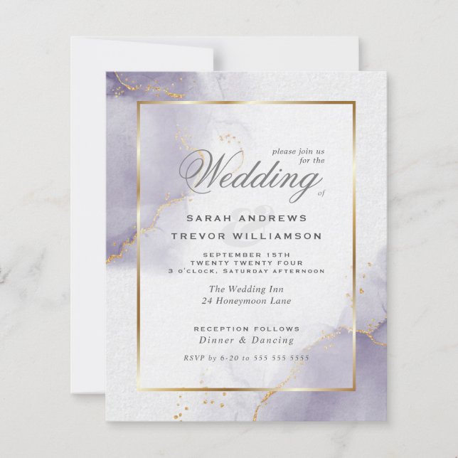 Budget Wedding Gold Dusty Plum Purple  Invitation (Front)