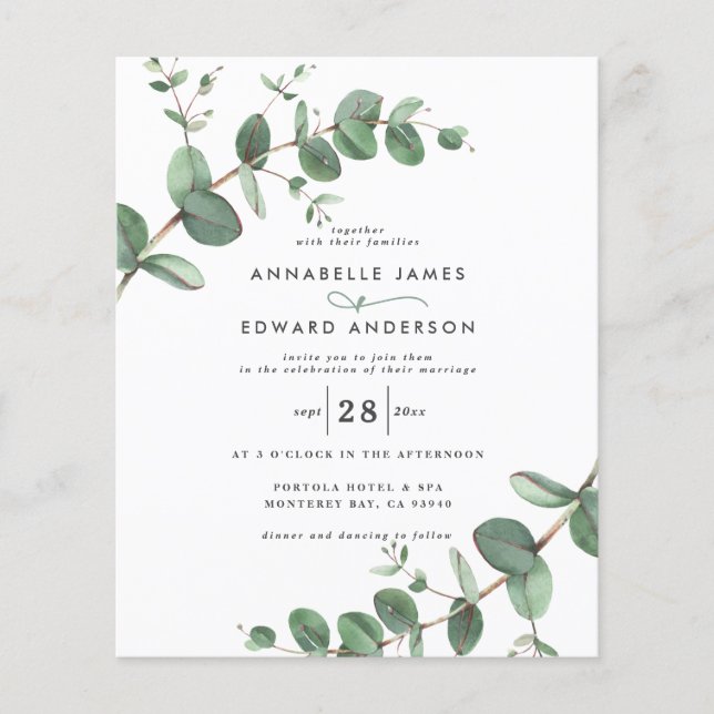 budget Wedding greenery Eucalyptus invitation Flyer (Front)