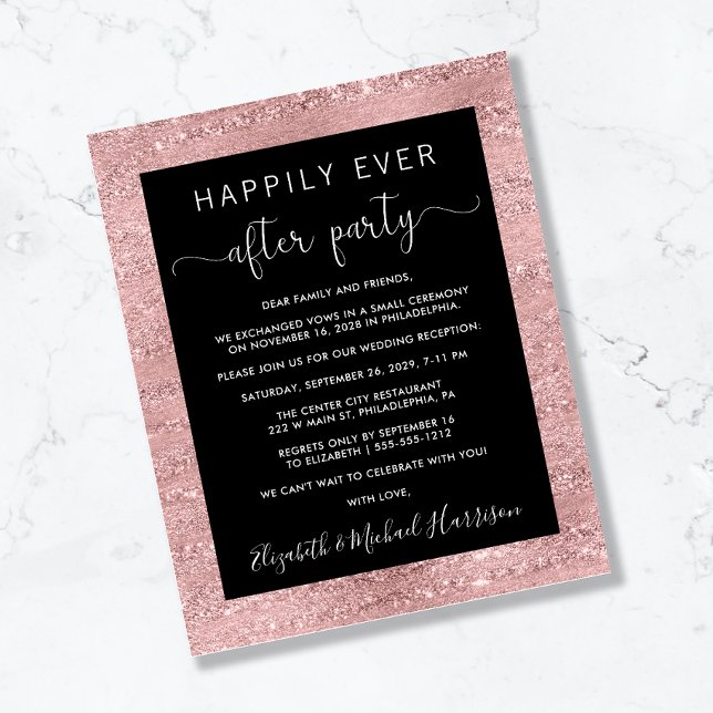 Budget Wedding Happily Ever After Rose Gold Invite (Creator Uploaded)
