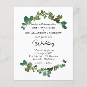 Budget Wedding Invitation Botanical Green Leaves