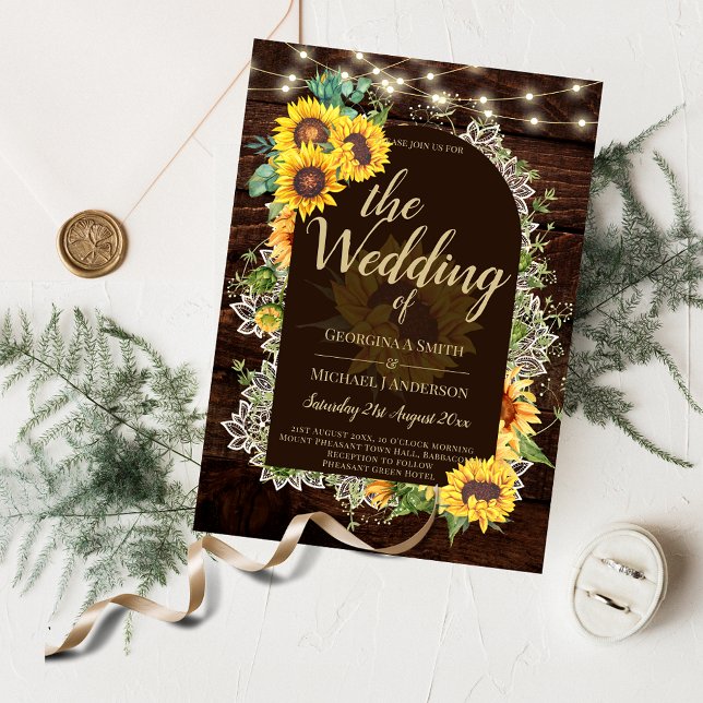 Budget Wedding Invitation Rustic Sunflowers Lace Flyer (Creator Uploaded)