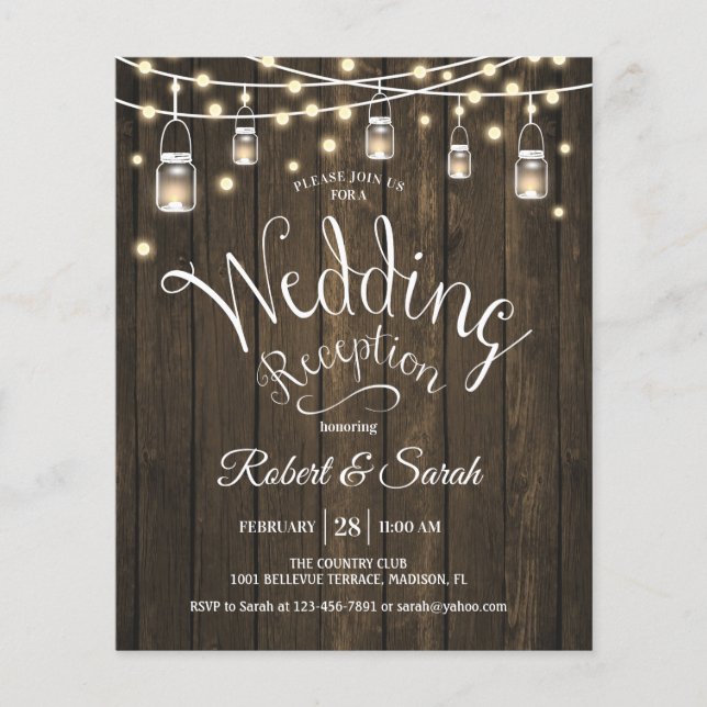 Budget Wedding Invitation - Rustic Wood & Lights Flyer (Front)