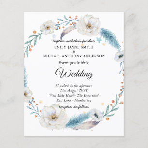 Budget Wedding Invitation Winter Blue Floral