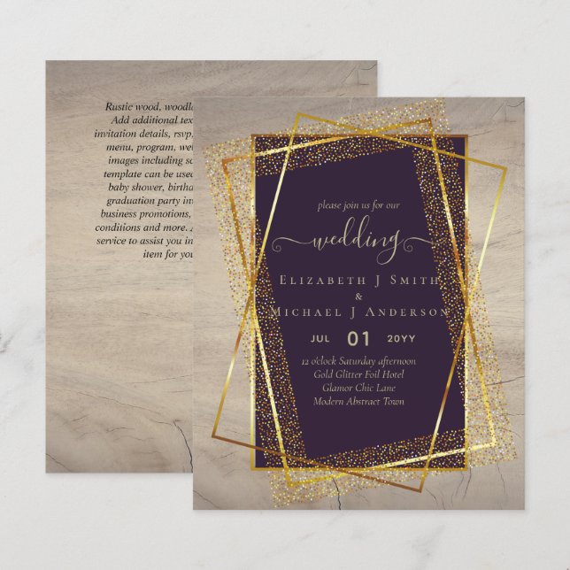 BUDGET WEDDING INVITATIONS  Gold Glitter Foil Look (Front/Back)