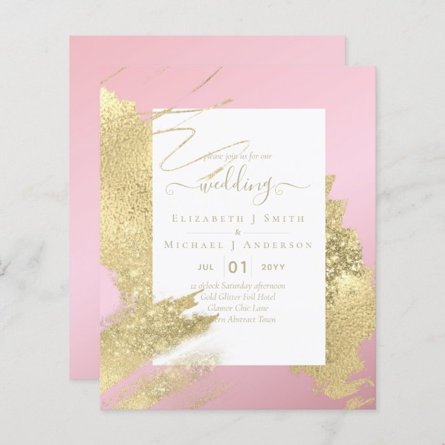 BUDGET WEDDING INVITATIONS  Gold Glitter Foil Look (Front/Back)