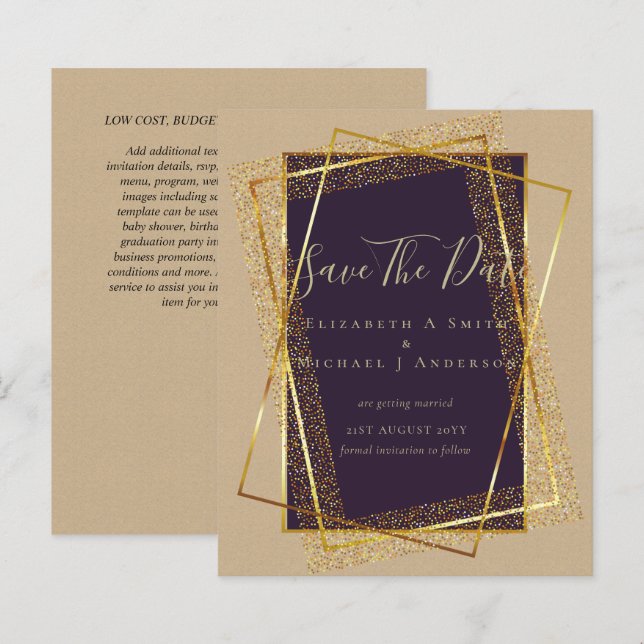 BUDGET WEDDING INVITATIONS  Gold Glitter Foil Look (Front/Back)