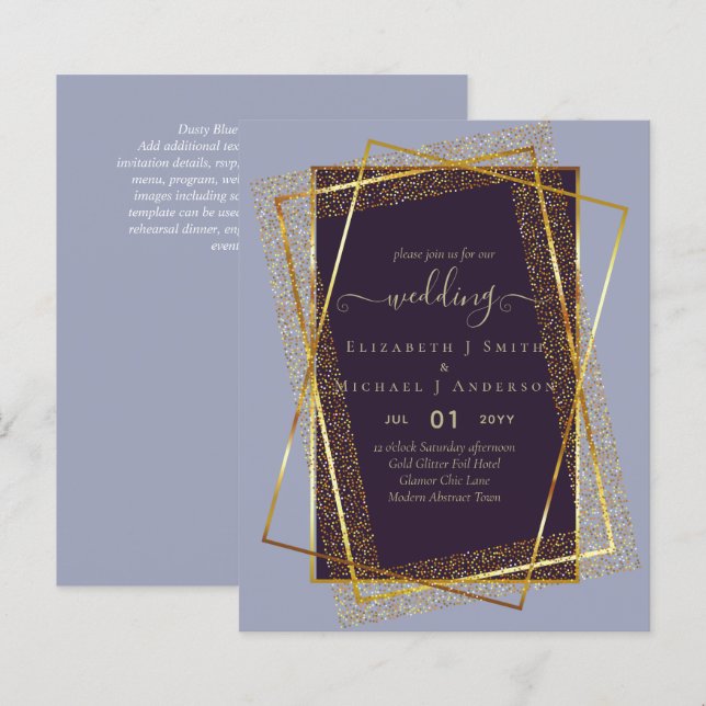 BUDGET WEDDING INVITATIONS  Gold Glitter Foil Look (Front/Back)
