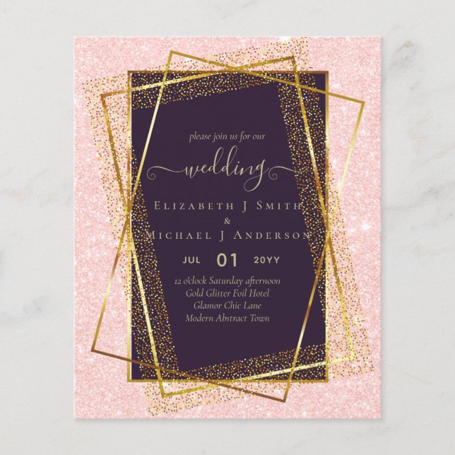 BUDGET WEDDING INVITATIONS  Gold Glitter Foil Look Flyer (Front)