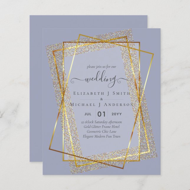 BUDGET WEDDING INVITATIONS  Gold Glitter Geometric (Front/Back)