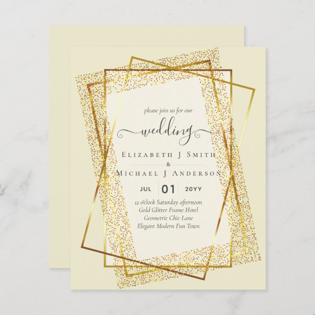 BUDGET WEDDING INVITATIONS  Gold Glitter Geometric (Front/Back)