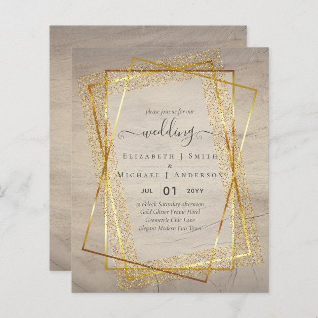 BUDGET WEDDING INVITATIONS  Gold Glitter Geometric (Front/Back)