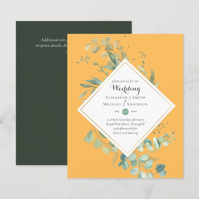 BUDGET Wedding Invitations Greenery Eucalyptus (Front/Back)