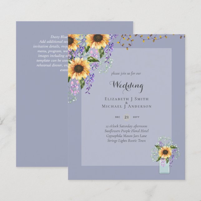 BUDGET WEDDING INVITATIONS - Rustic Sunflowers (Front/Back)