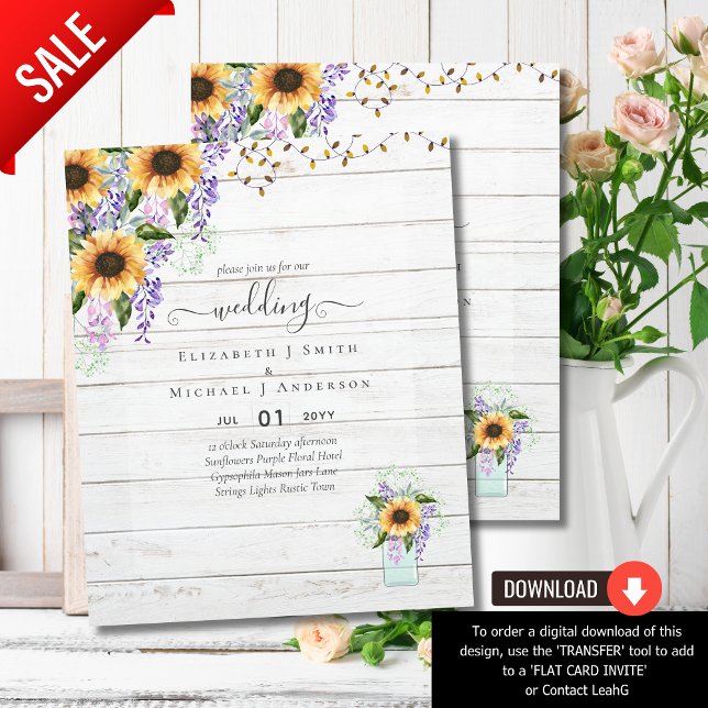 BUDGET WEDDING INVITATIONS Rustic Sunflowers CHIC (Creator Uploaded)