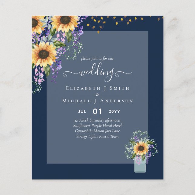 BUDGET WEDDING INVITATIONS Rustic Sunflowers CHIC Flyer (Front)