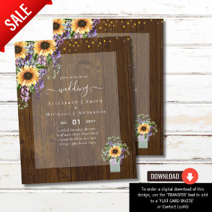 BUDGET WEDDING INVITATIONS Rustic Sunflowers CHIC Flyer