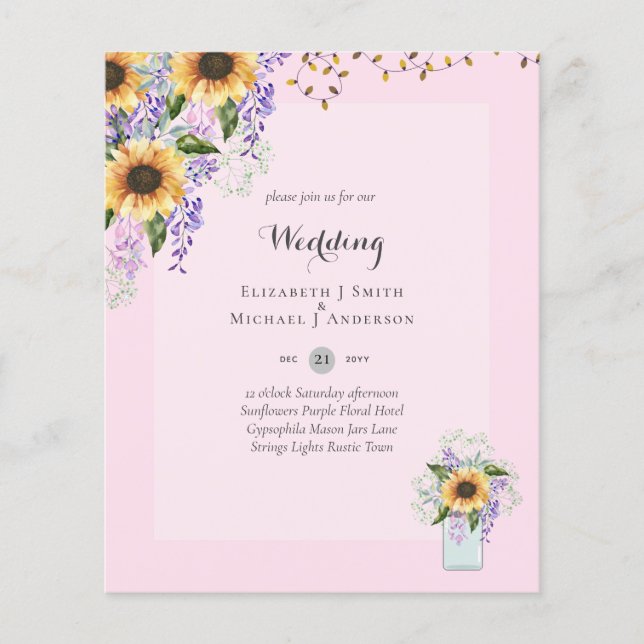 BUDGET WEDDING INVITATIONS - Rustic Sunflowers Flyer (Front)