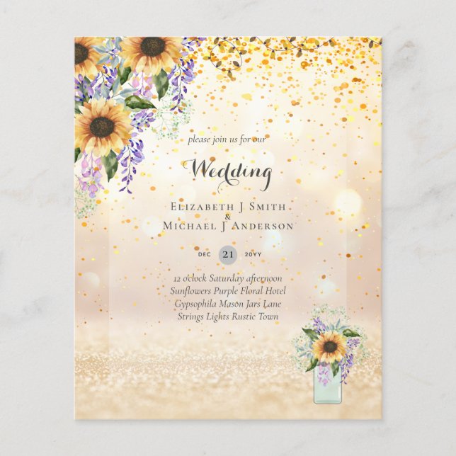 BUDGET WEDDING INVITATIONS - Rustic Sunflowers Flyer (Front)