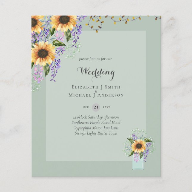 BUDGET WEDDING INVITATIONS - Rustic Sunflowers Flyer (Front)