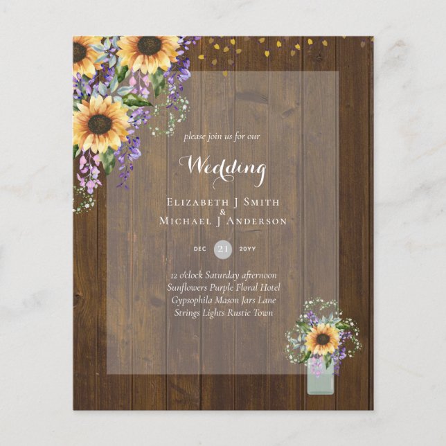 BUDGET WEDDING INVITATIONS - Rustic Sunflowers Flyer (Front)