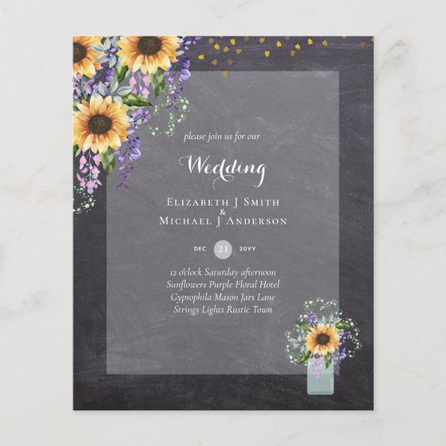 BUDGET WEDDING INVITATIONS - Rustic Sunflowers Flyer (Front)