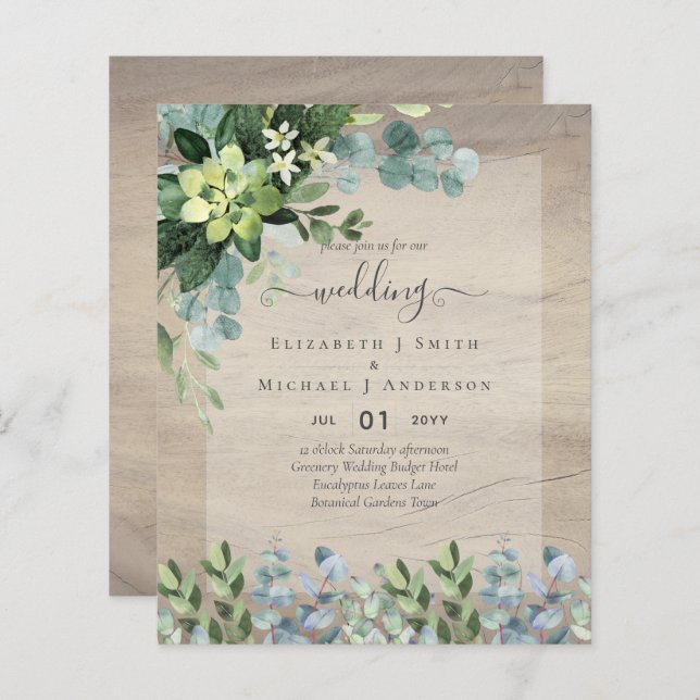BUDGET WEDDING INVITATIONS SAVE DATES - GREENERY (Front/Back)