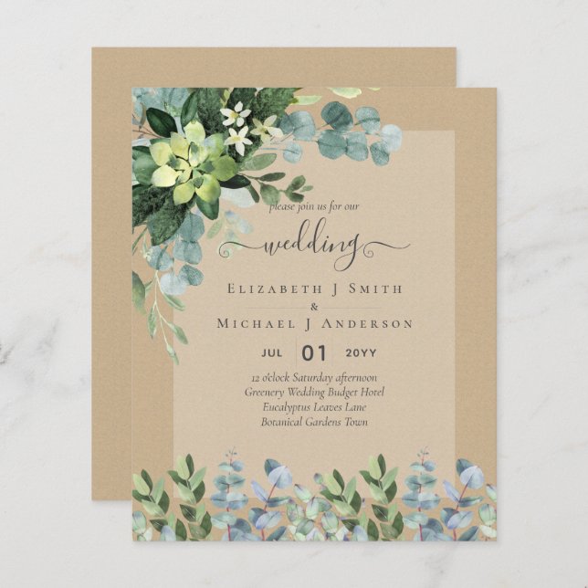 BUDGET WEDDING INVITATIONS SAVE DATES - GREENERY (Front/Back)