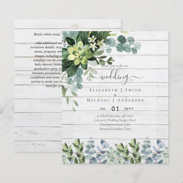 BUDGET WEDDING INVITATIONS SAVE DATES - GREENERY (Front/Back)