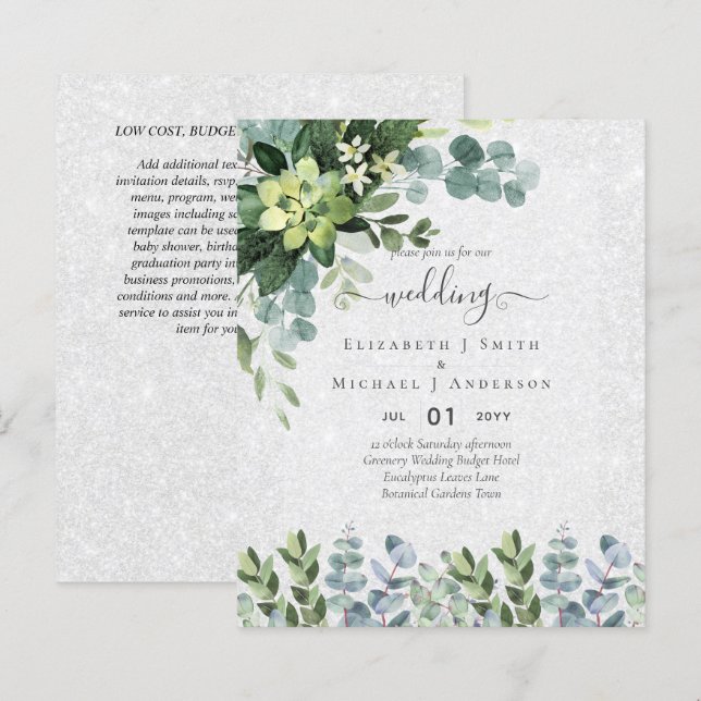 BUDGET WEDDING INVITATIONS SAVE DATES - GREENERY (Front/Back)