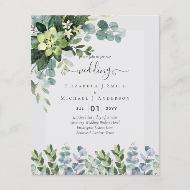 BUDGET WEDDING INVITATIONS SAVE DATES - GREENERY FLYER (Front)
