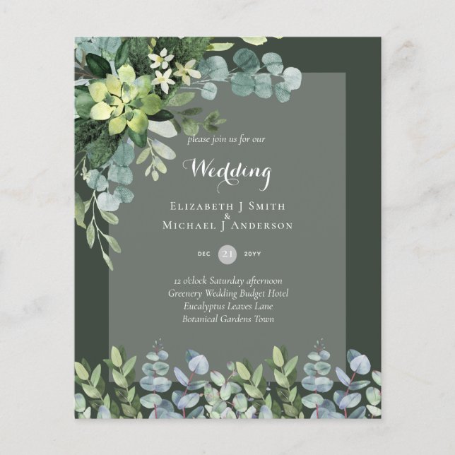 BUDGET WEDDING INVITATIONS SAVE DATES - GREENERY FLYER (Front)