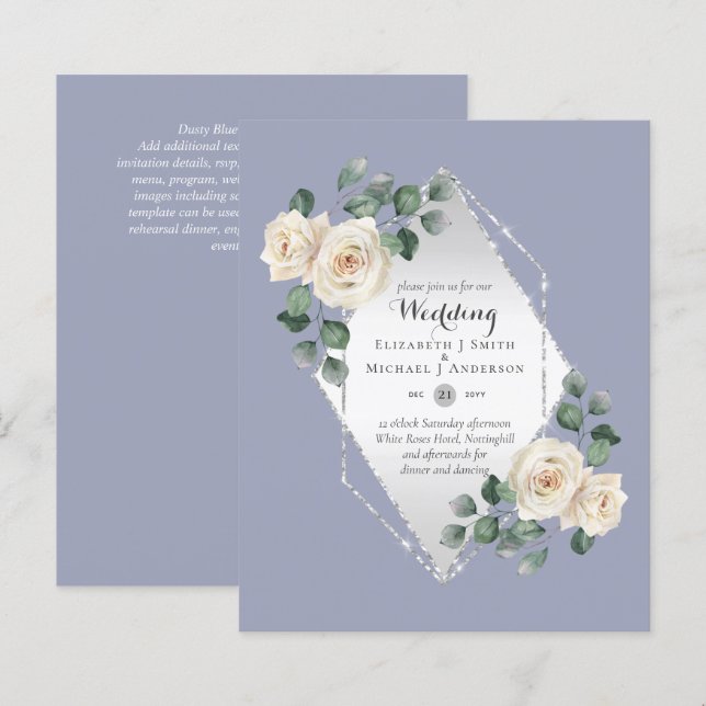 BUDGET WEDDING Invitations - White Roses (Front/Back)
