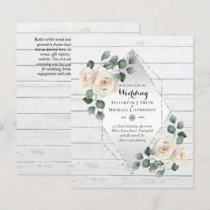 BUDGET WEDDING INVITATIONS - White Roses Silver