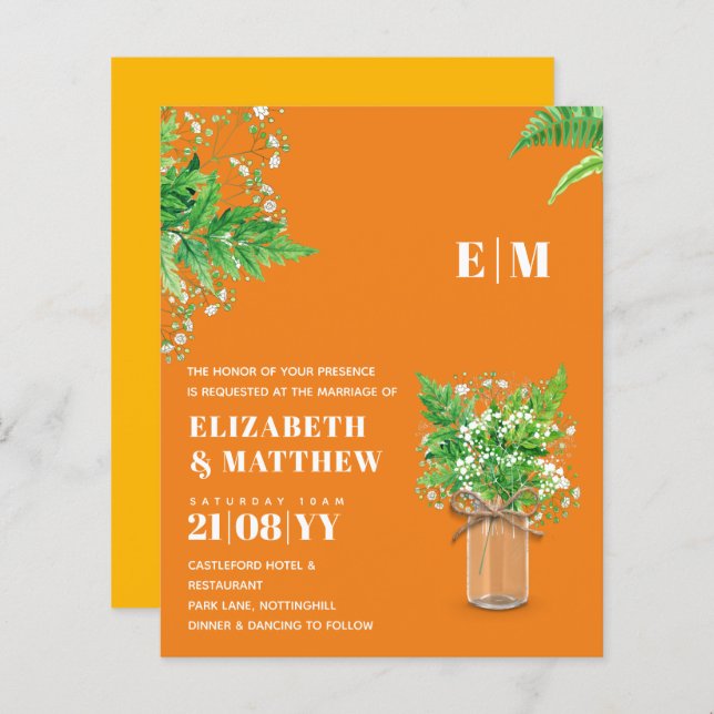 BUDGET Wedding Invite Fern Greenery Leaves (Front/Back)