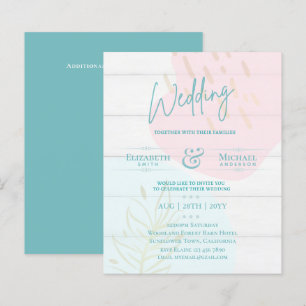 BUDGET Wedding Invite Teal Pink Gold Abstract