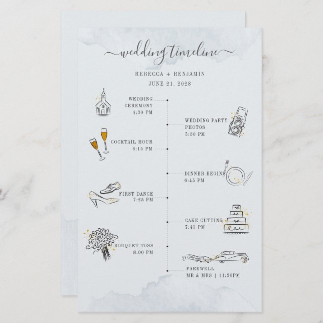 Budget Wedding Itinerary Modern Icons Program Card (Front/Back)