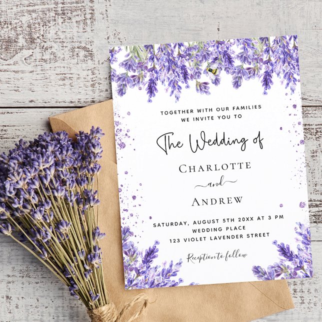 Budget wedding lavender violet glitter invitation (Creator Uploaded)