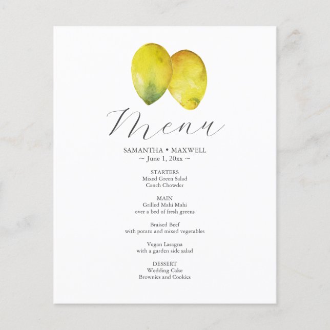 Budget Wedding Menu Lemon and Amalfi Tile (Front)