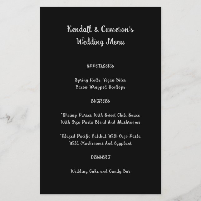 Budget Wedding Menu Solid Black (Front)
