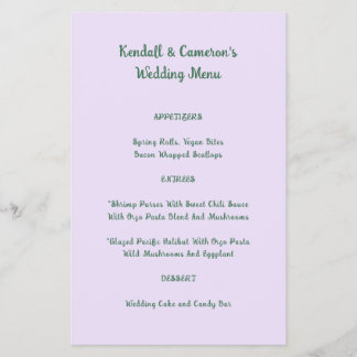 Budget Wedding Menu Solid Lavender Flyer