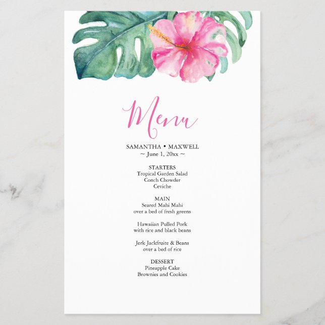 Budget Wedding Menu Tropical Hibiscus (Front)