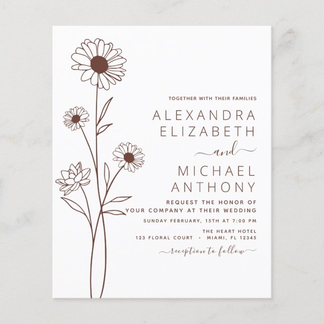 Budget Wedding Minimalist Botanical Floral  (Front)