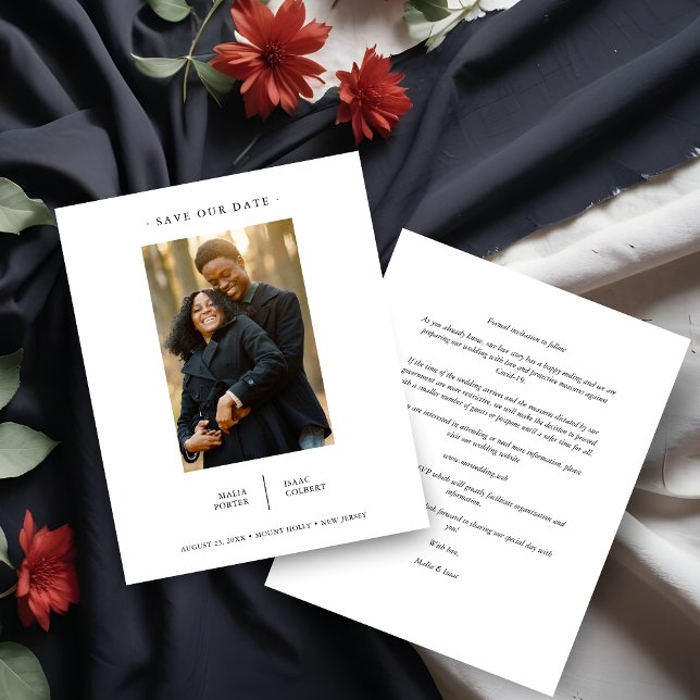 Budget Wedding Modern Fancy Minimalist Photo (Inexpensive Modern Fancy Minimalist Photo Couple Wedding Save the Date with Envelope.)